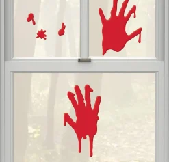 Party City Bloody Hands Gel Cling Decals 5Ct - Asylum| Window & Wall Décor