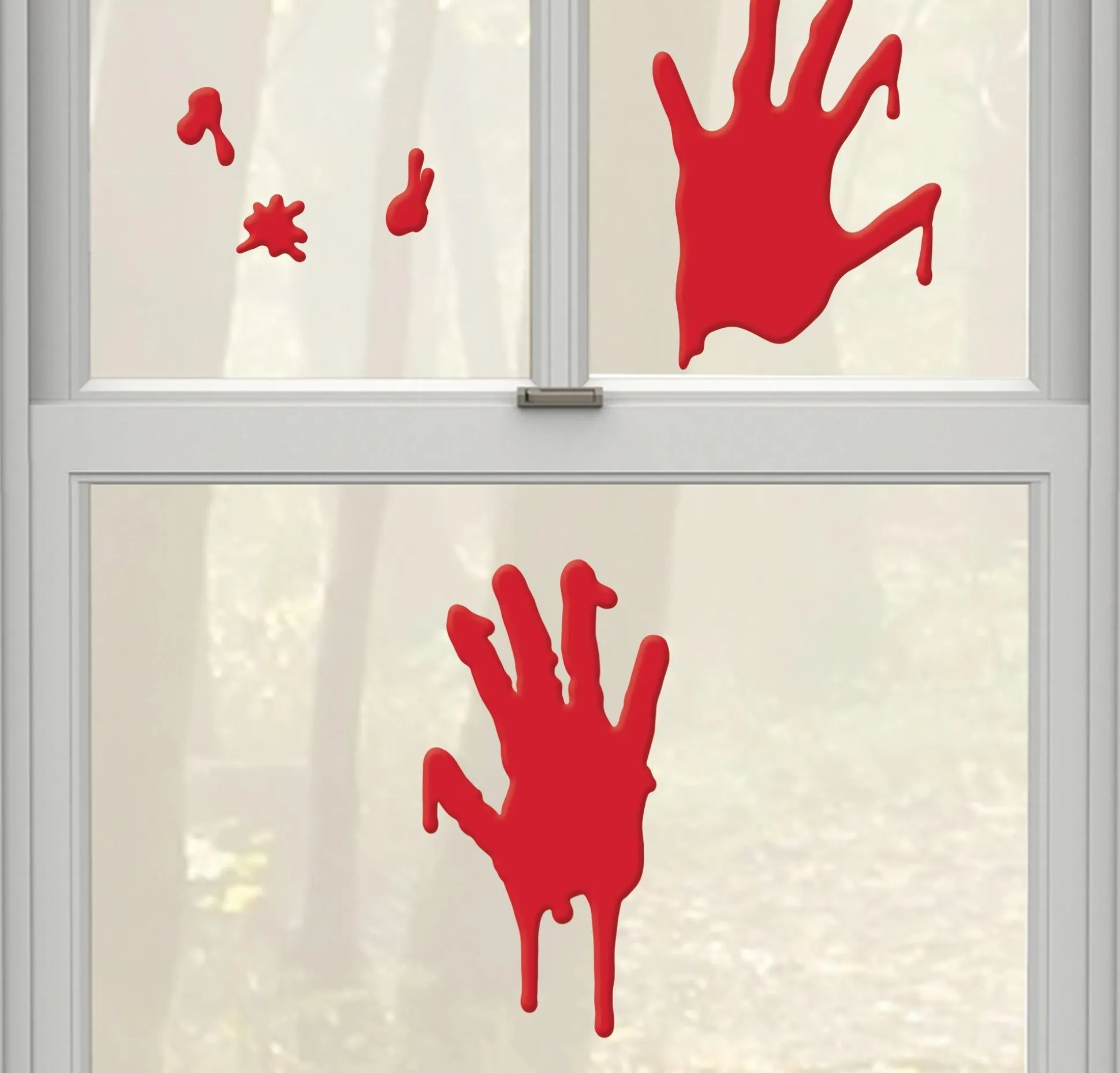 Party City Bloody Hands Gel Cling Decals 5Ct - Asylum| Window & Wall Décor