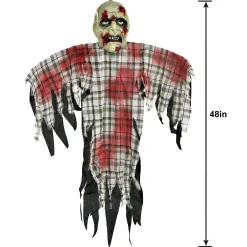 Party City Bloody Zombie In Plaid Fabric & Plastic Hanging Decoration, 48In| Hanging Props