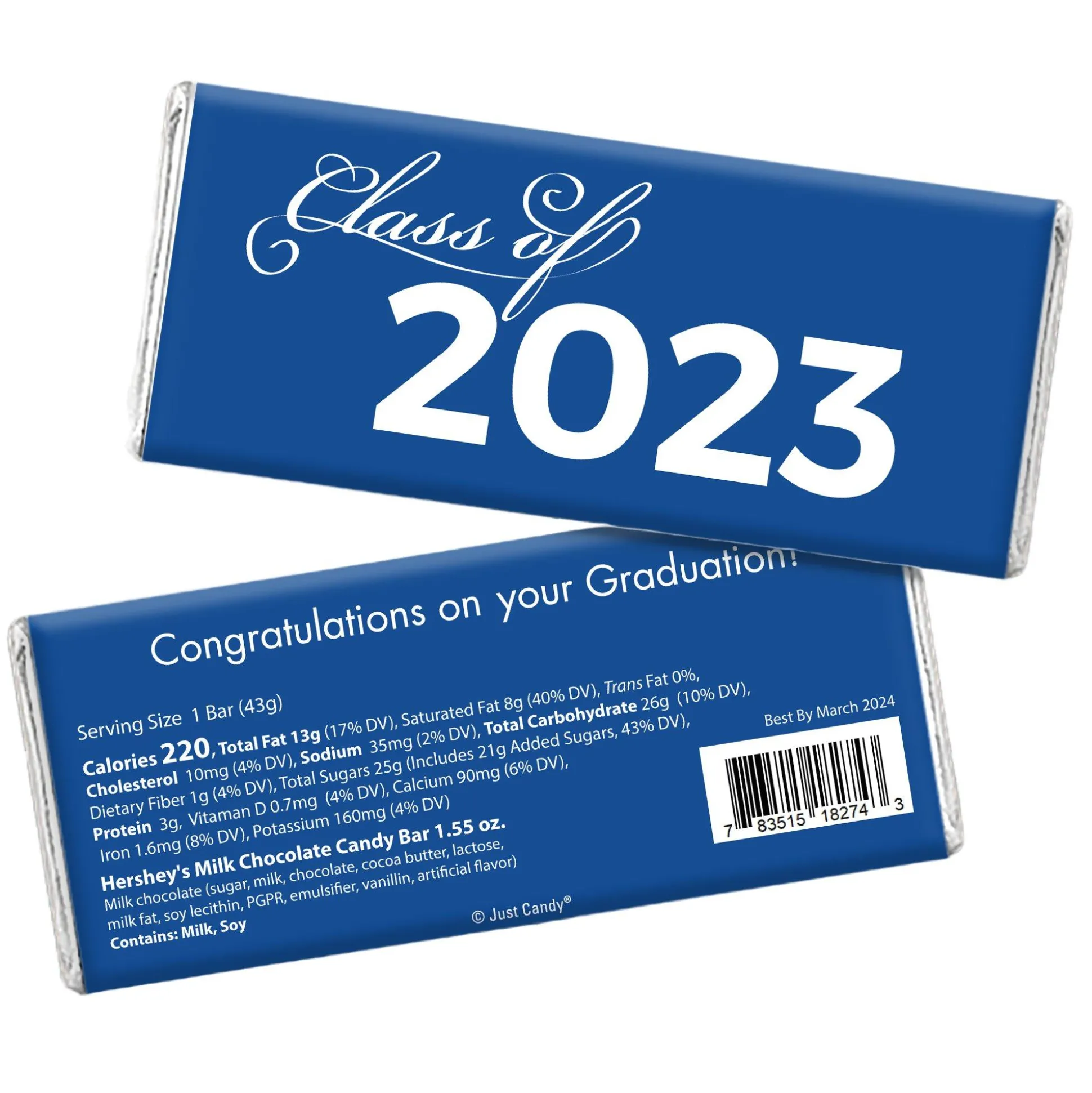 Best Sale Blue Class Of 2023 Milk Chocolate Candy Bar, 1.5Oz Chocolate Candy