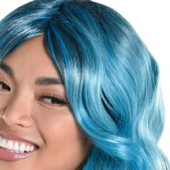 Clearance Blue Medium Length Curly Wig Wigs
