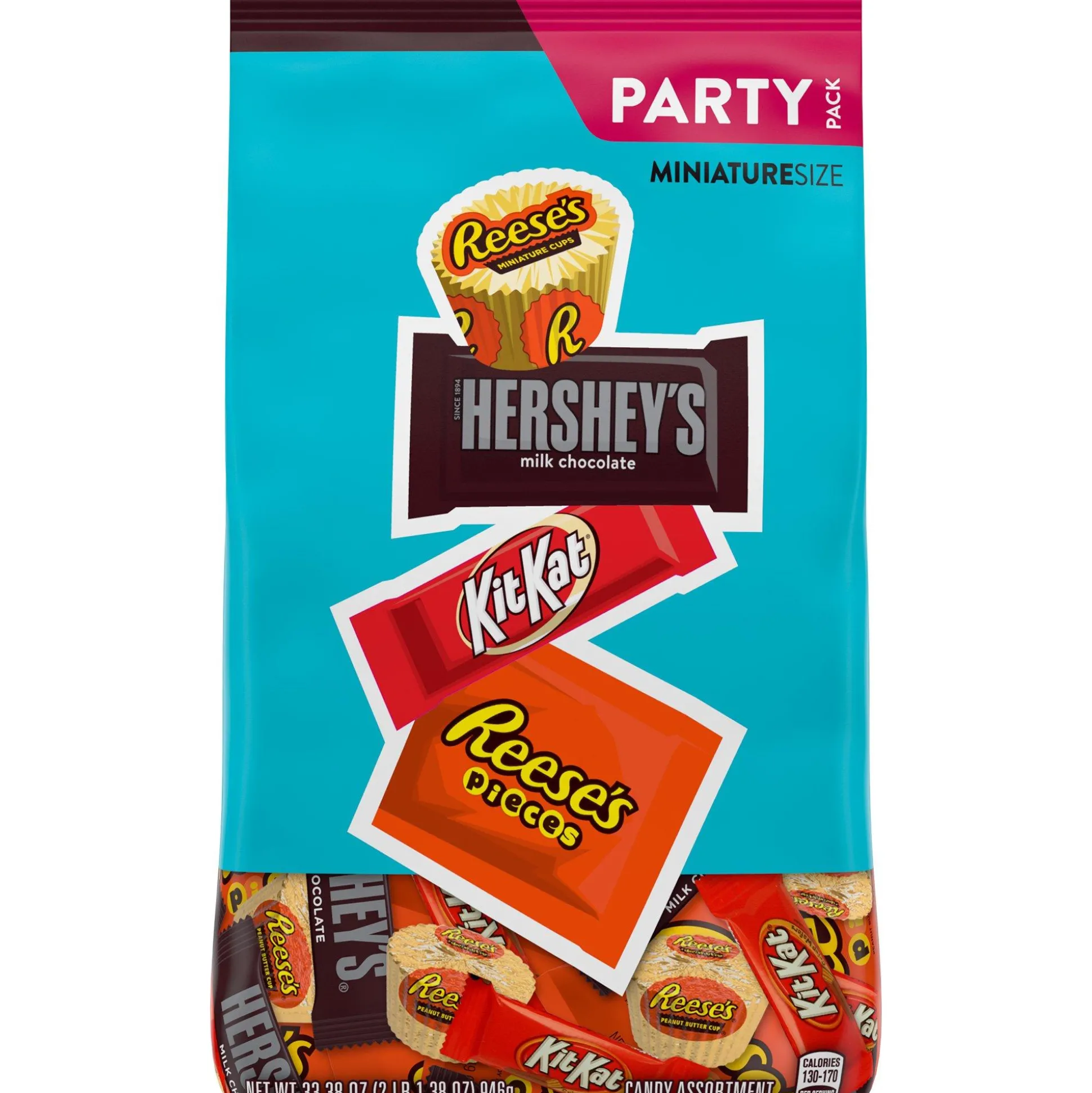New Chocolate Miniatures Assortment Party Pack Bag, 33.38 Oz, 93Pc - Reese's, & Kit Kat Chocolate Candy