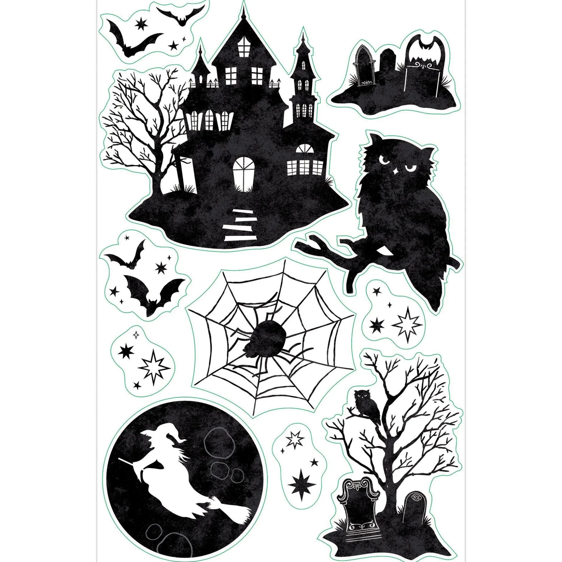 Party City Classic Black & White Halloween Mythologies Vinyl Cling Decals, 11Ct| Window & Wall Décor