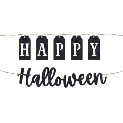 Party City Classic Black & White Happy Halloween Wood & Twine Banners, 6Ft, 2Ct| Window & Wall Décor
