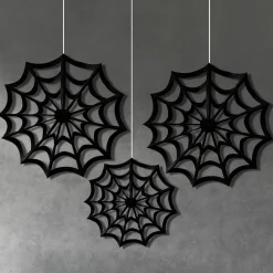Party City Classic Black & White Spiderweb Die-Cut Paper Fan Decorations, 3Ct| Window & Wall Décor
