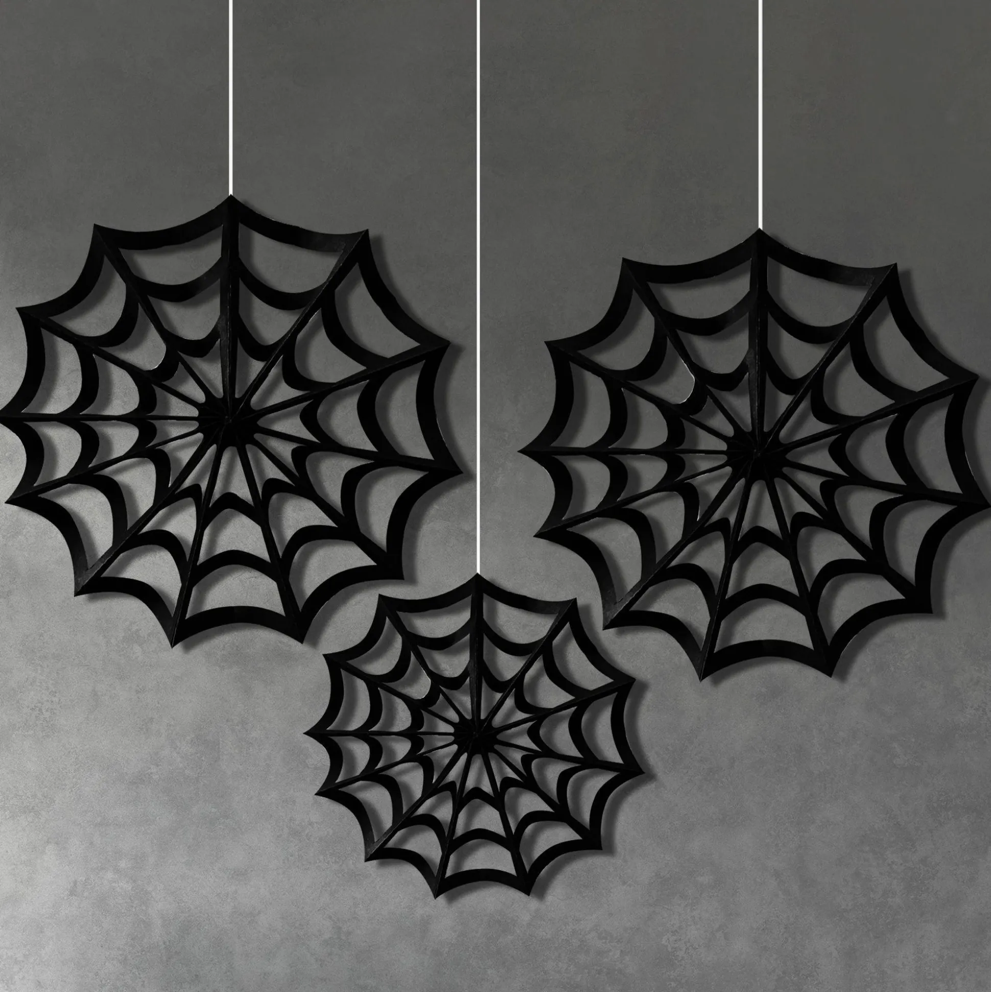 Party City Classic Black & White Spiderweb Die-Cut Paper Fan Decorations, 3Ct| Window & Wall Décor