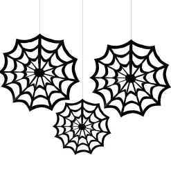 Party City Classic Black & White Spiderweb Die-Cut Paper Fan Decorations, 3Ct| Decorations