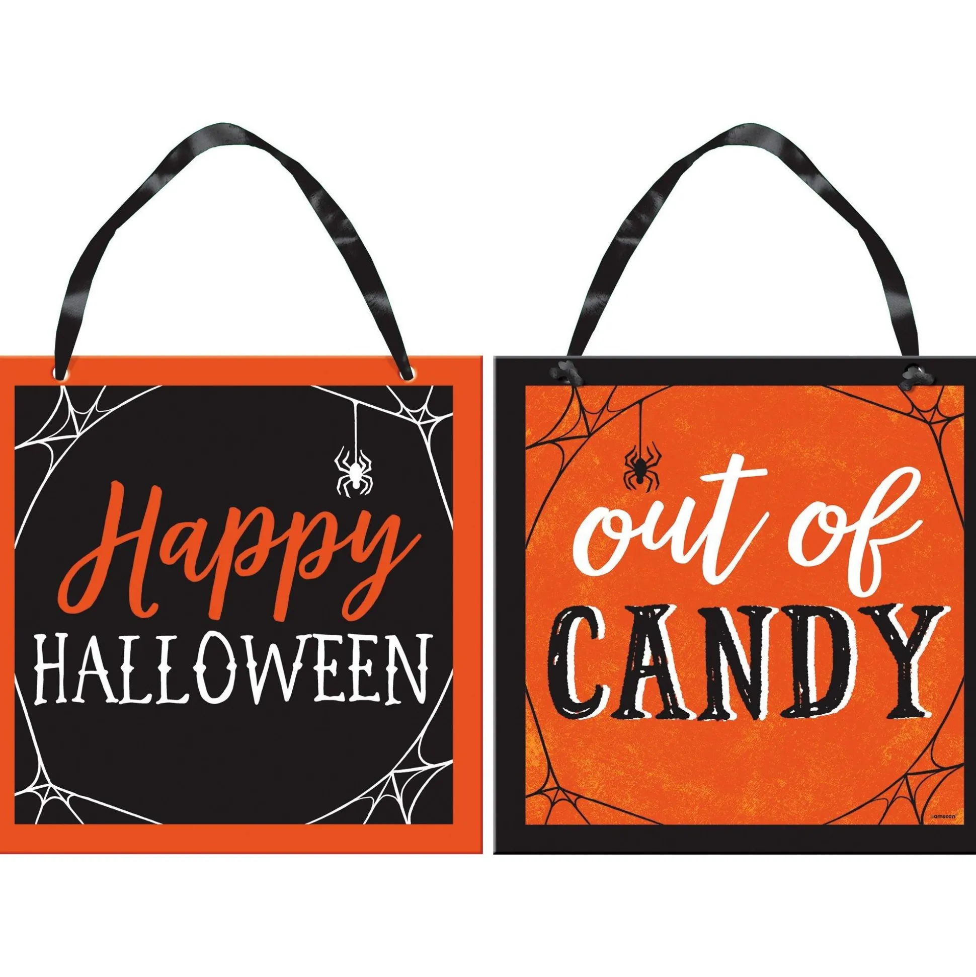 Party City Classic Orange & Black Halloween Out Of Candy Reversible Fiberboard Sign, 12In X 12In| Window & Wall Décor