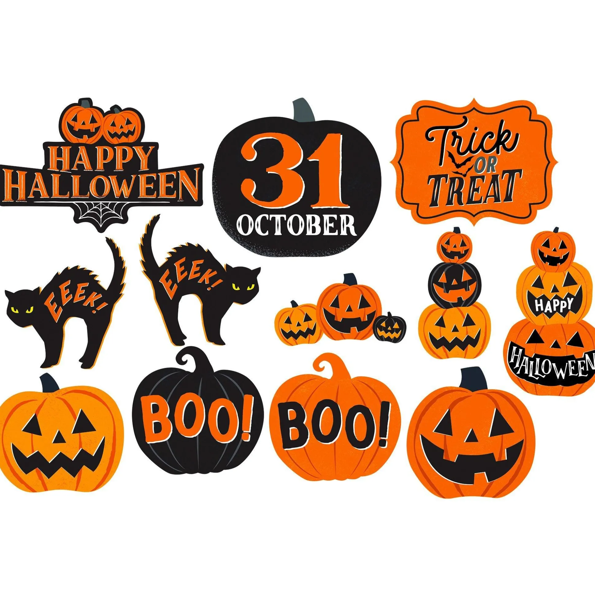 Party City Classic Orange & Black Halloween Cutouts, 12Ct| Window & Wall Décor