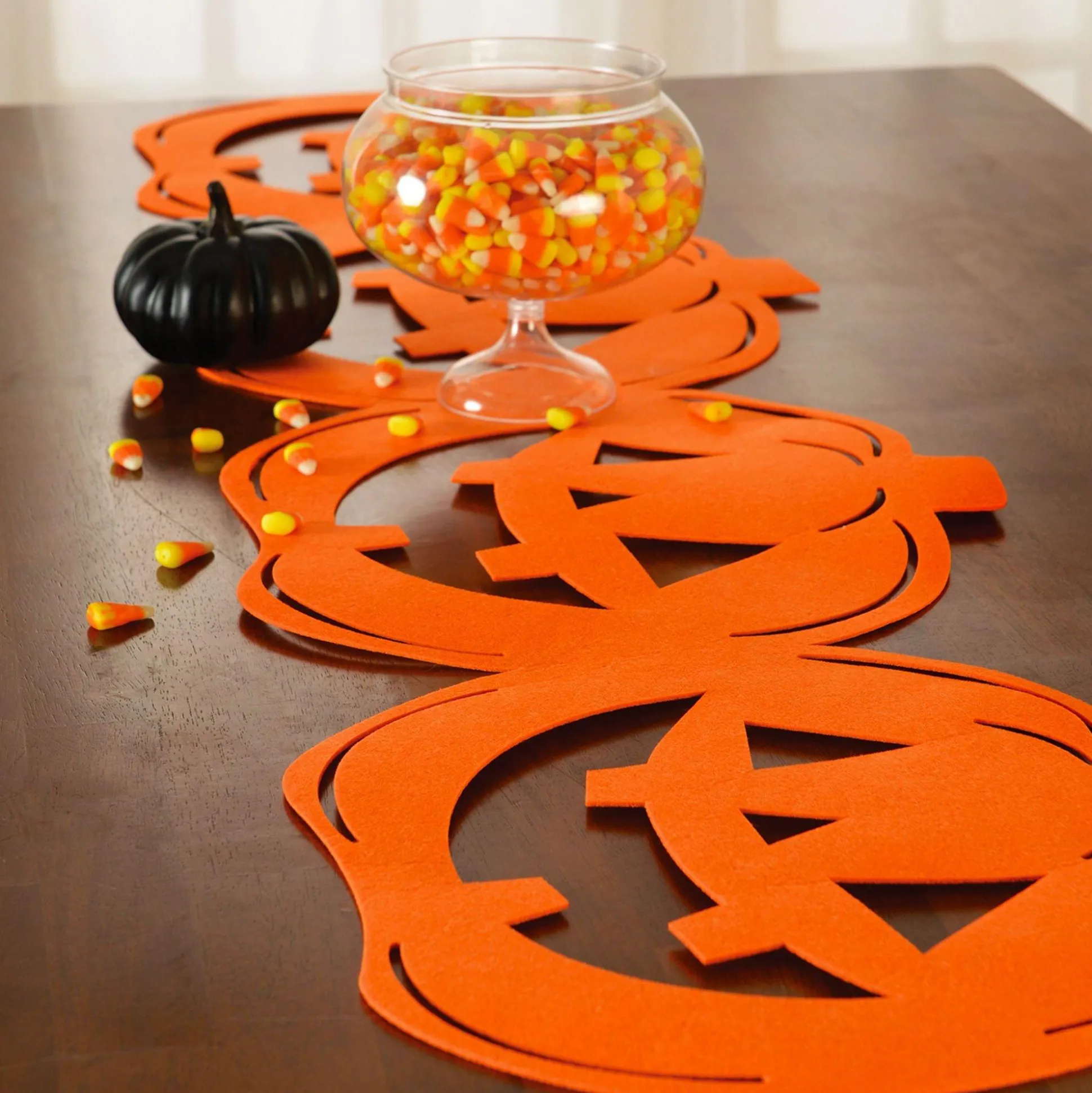Party City Classic Orange Jack-O'-Lantern Die-Cut Felt Table Runner, 13.4In X 53.5In| Table Décor & Centerpieces