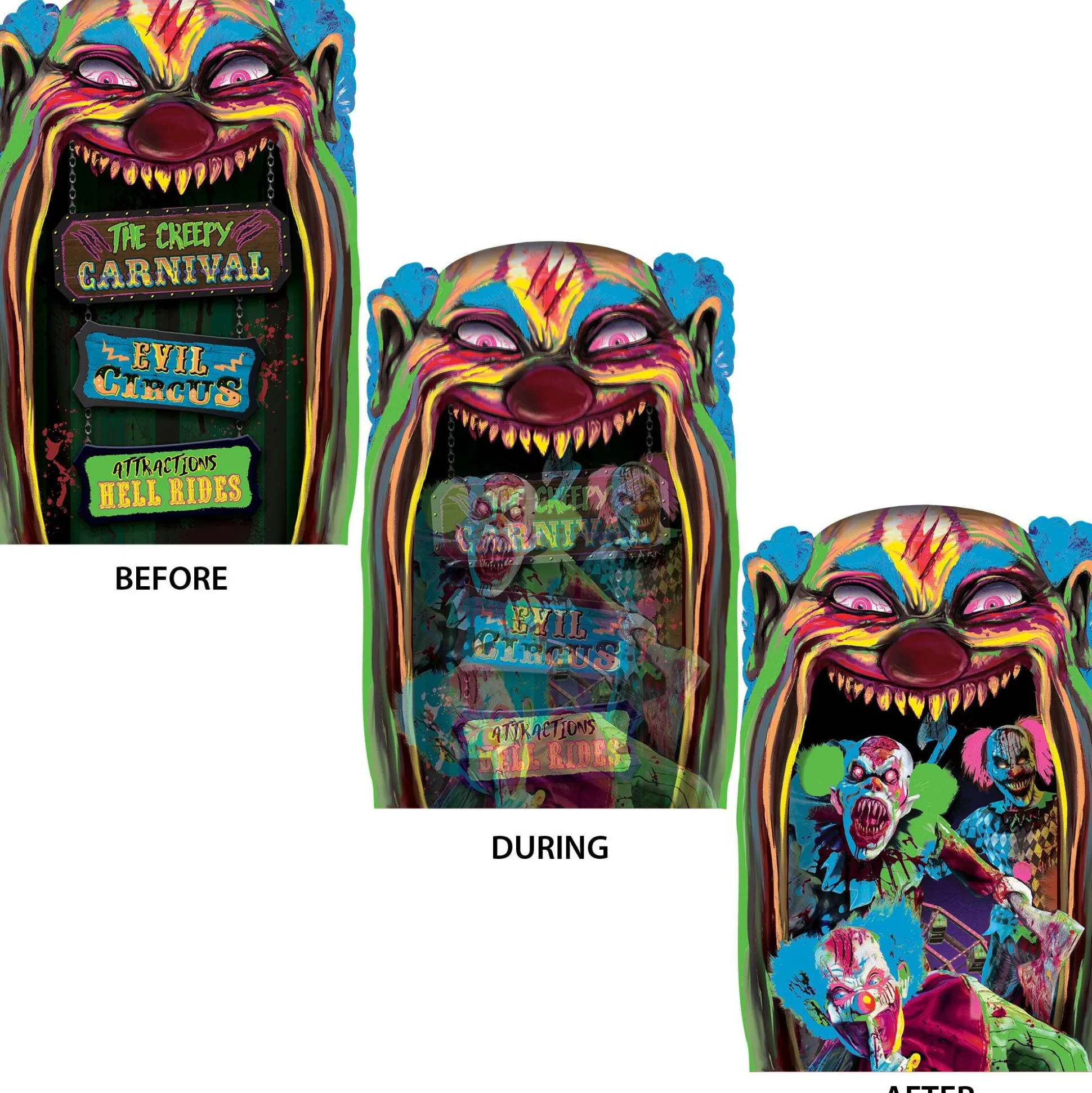 Party City Creepy Carnival Black Light Reactive Lenticular Plastic Cutout, 12In X 18In| Window & Wall Décor