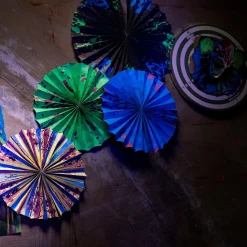 Party City Creepy Carnival Black Light Reactive Paper Fan Decorating Kit, 15Pc| Window & Wall Décor