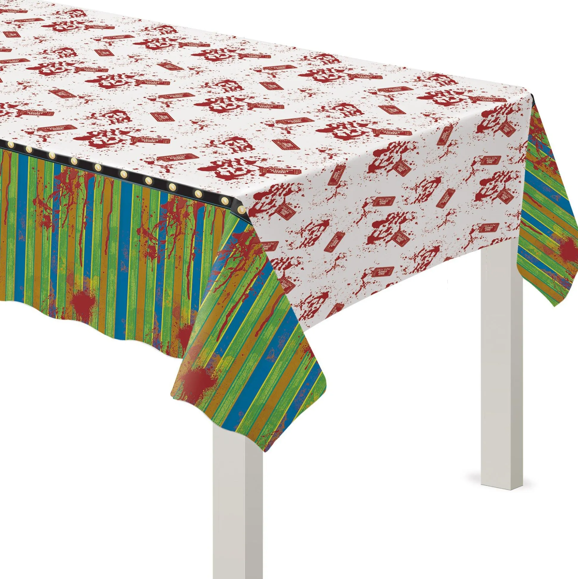 Party City Creepy Carnival Black Light Reactive Plastic Table Cover, 54In X 102In| Table Décor & Centerpieces