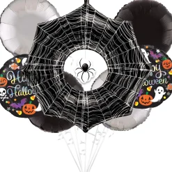 Party City Creepy Spider Halloween Foil Balloon Bouquet, 7Pc| Spiderweb Night