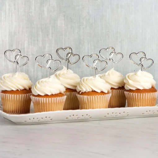 Fashion Double Heart Party Picks 12Ct Cupcake Decorations & Picks