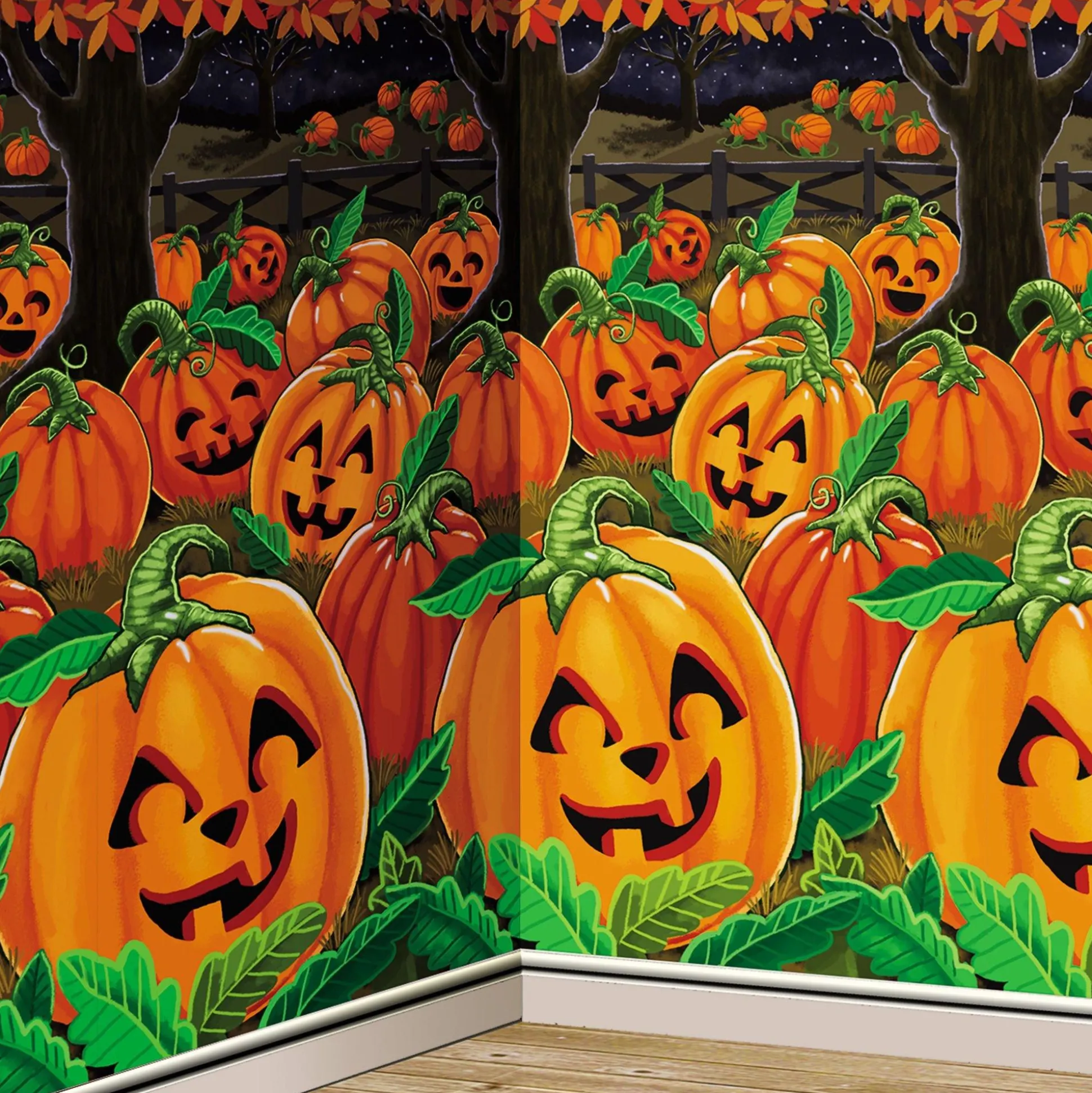 Party City Family Friendly Pumpkin Patch Plastic Scene Setter Room Roll, 40Ft| Window & Wall Décor