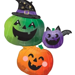 Party City Friendly Halloween Jack-O'-Lantern Trio Foil Cluster Balloon, 29In X 33In| Balloons