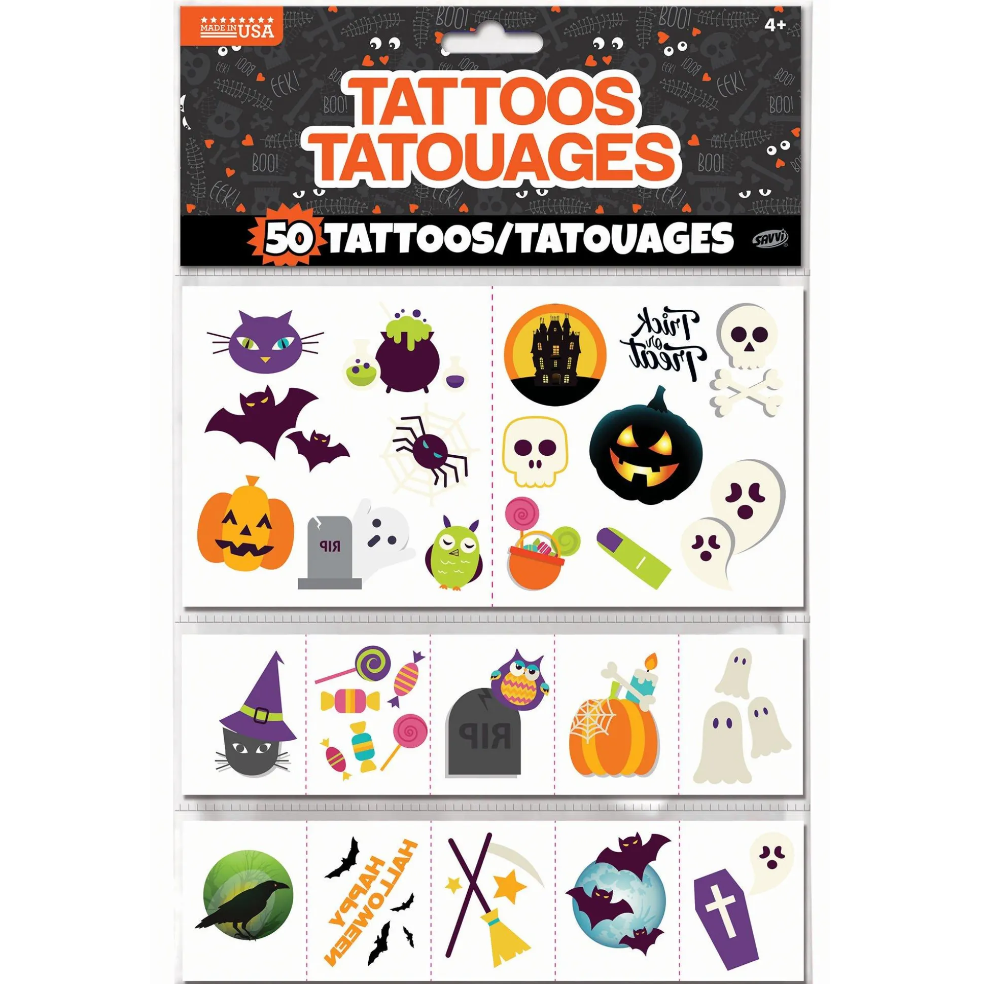 Party City Friendly Halloween Temporary Tattoos, 50Pc| Trunk Or Treat