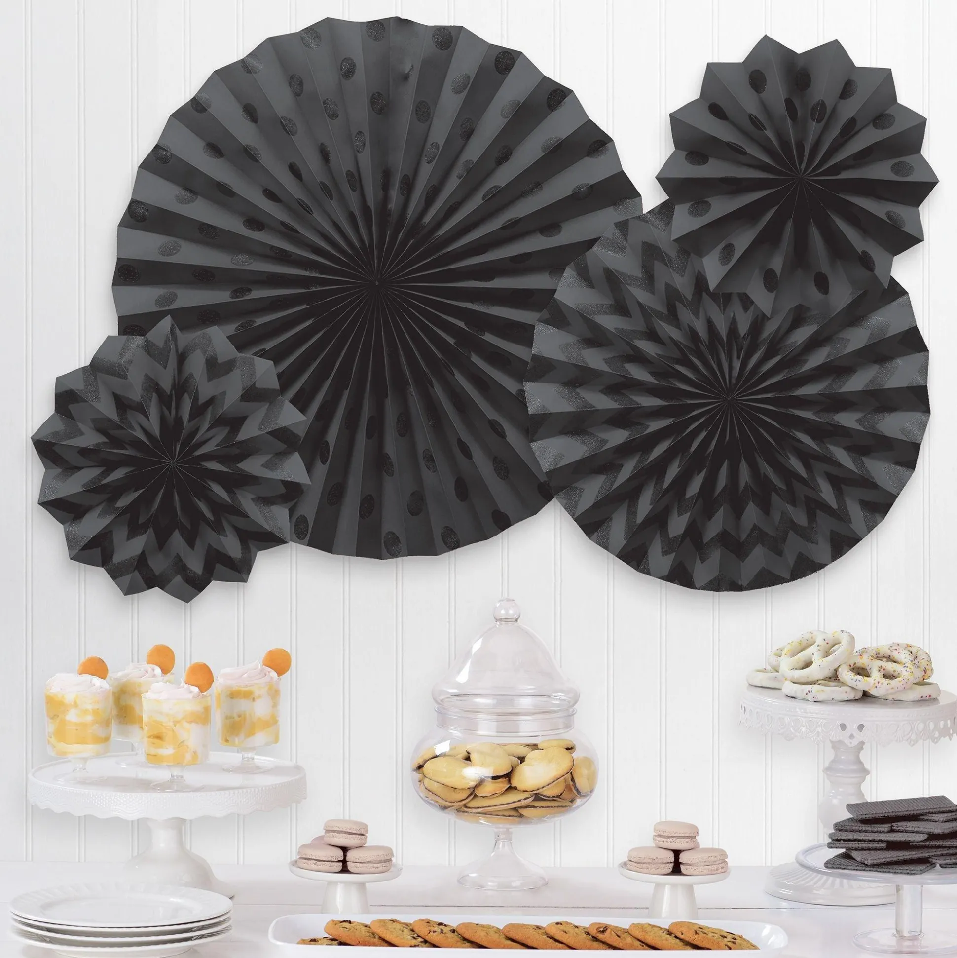 Party City Glitter Polka Dot & Chevron Paper Fan Decorations, 4Ct| The Nightmare Before Christmas