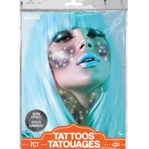 Fashion Glowing Pretty Galaxy Temporary Tattoos, 7Pc Makeup