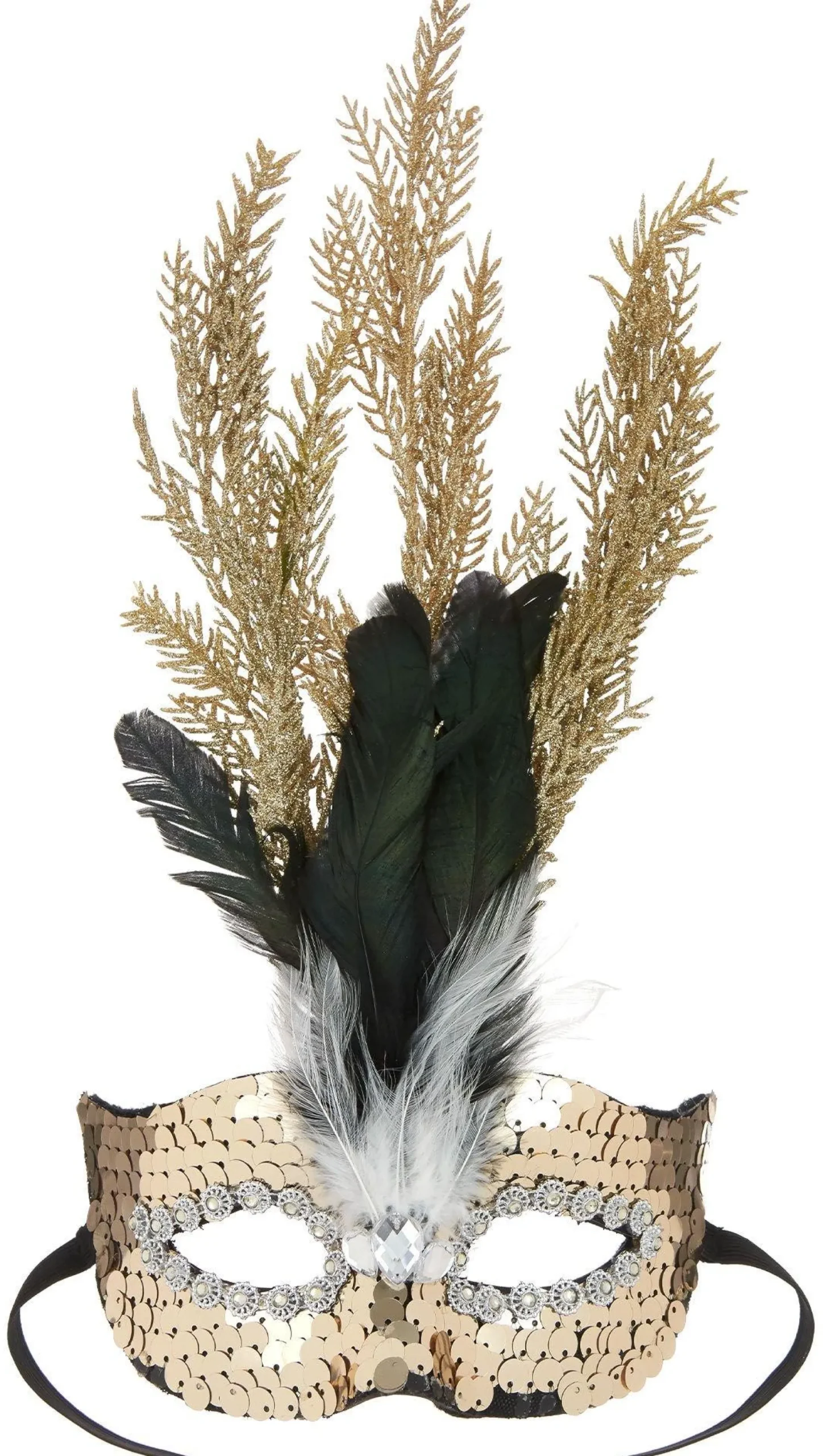 Party City Gold Leaf & Black Feather Masquerade Mask| Masquerade