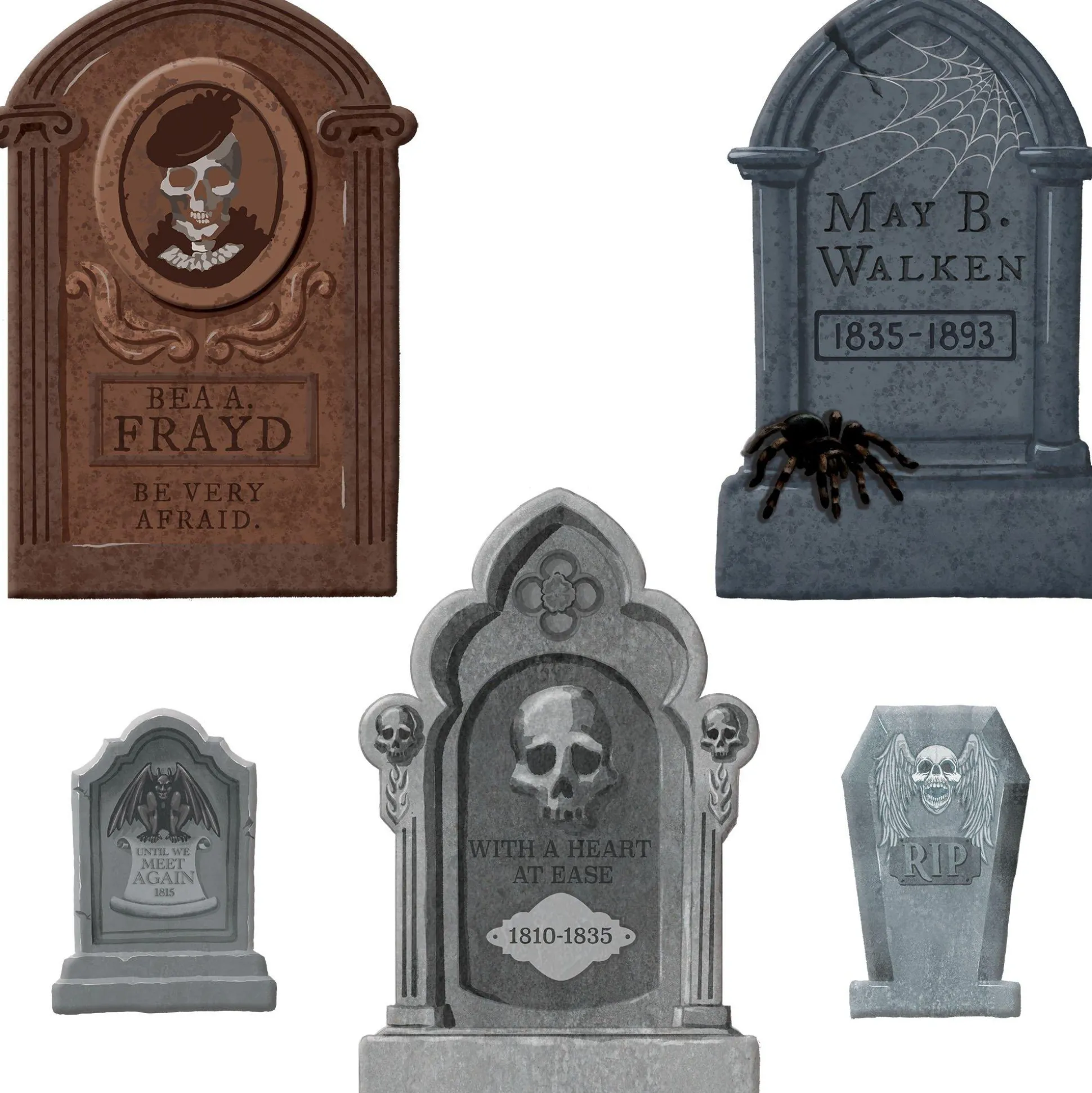 Party City Halloween Tombstone Set, 5Pc| Yard Stakes & Signs