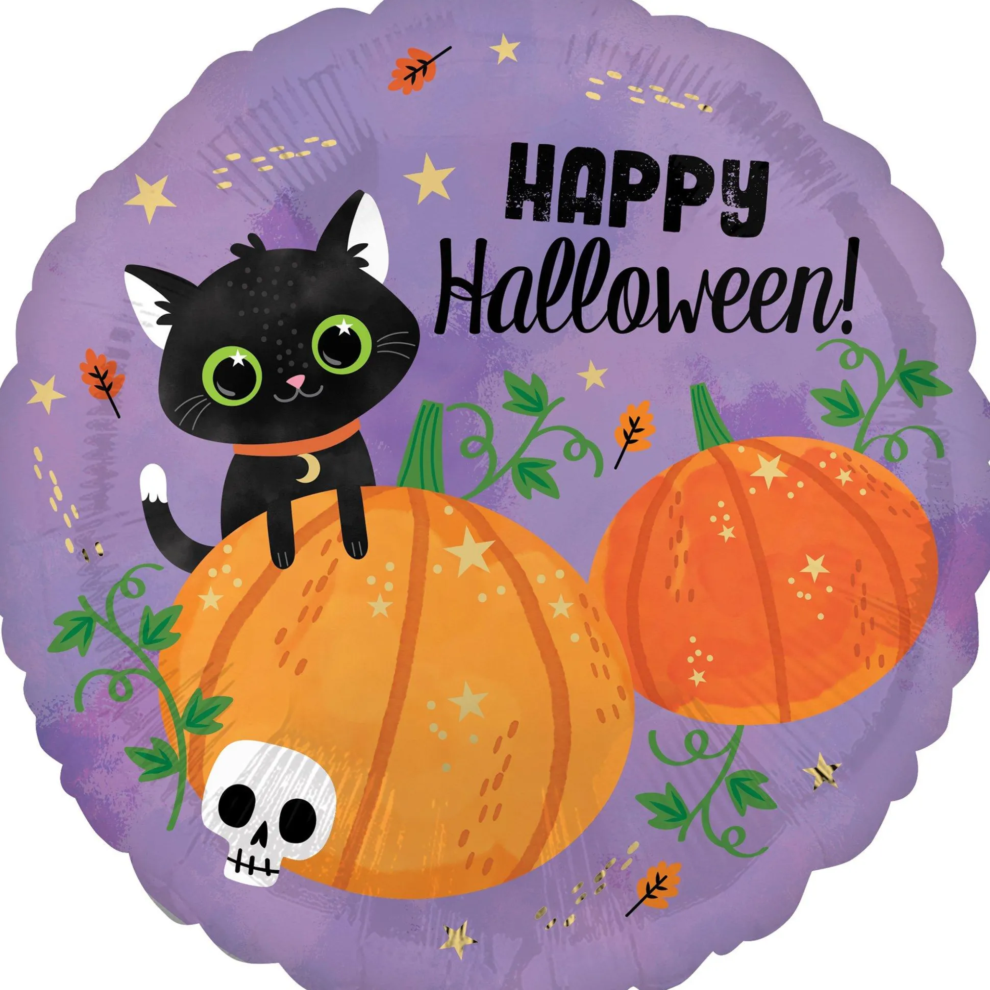 Party City Happy Halloween Black Cat & Pumpkins Foil Balloon, 18In| Balloons