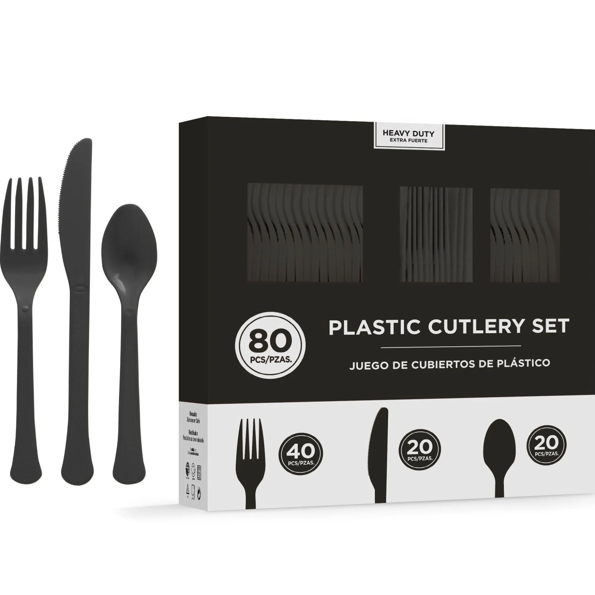 Party City Heavy-Duty Plastic Cutlery Set For 20 Guests, 80Ct| Boneyard Glam