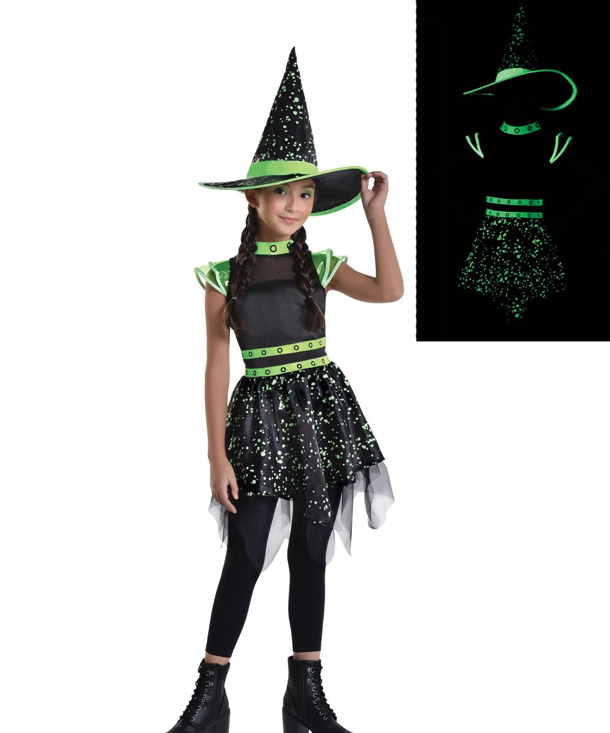 Party City Kids' Midnight Witch Glow-In-The-Dark Costume|Girl Witch