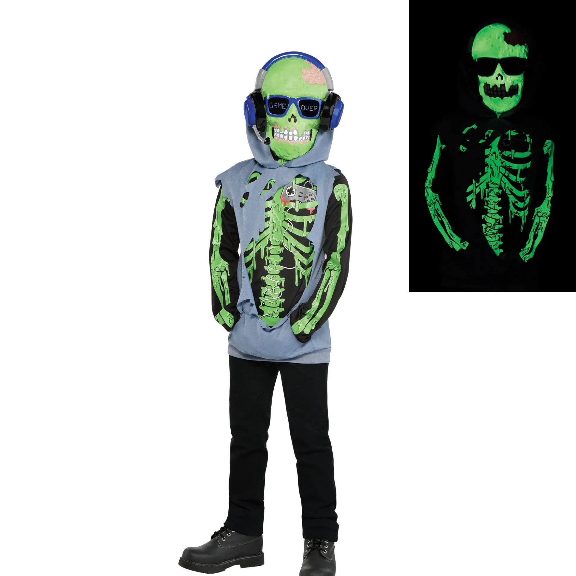 Party City Kids' Zombie Gamer Glow-In-The-Dark Costume|Boy Scary