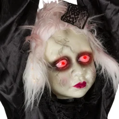 Party City Light-Up Animated Creepy Doll Plastic & Fabric Hanging Decoration With Sounds, 53In| Window & Wall Décor