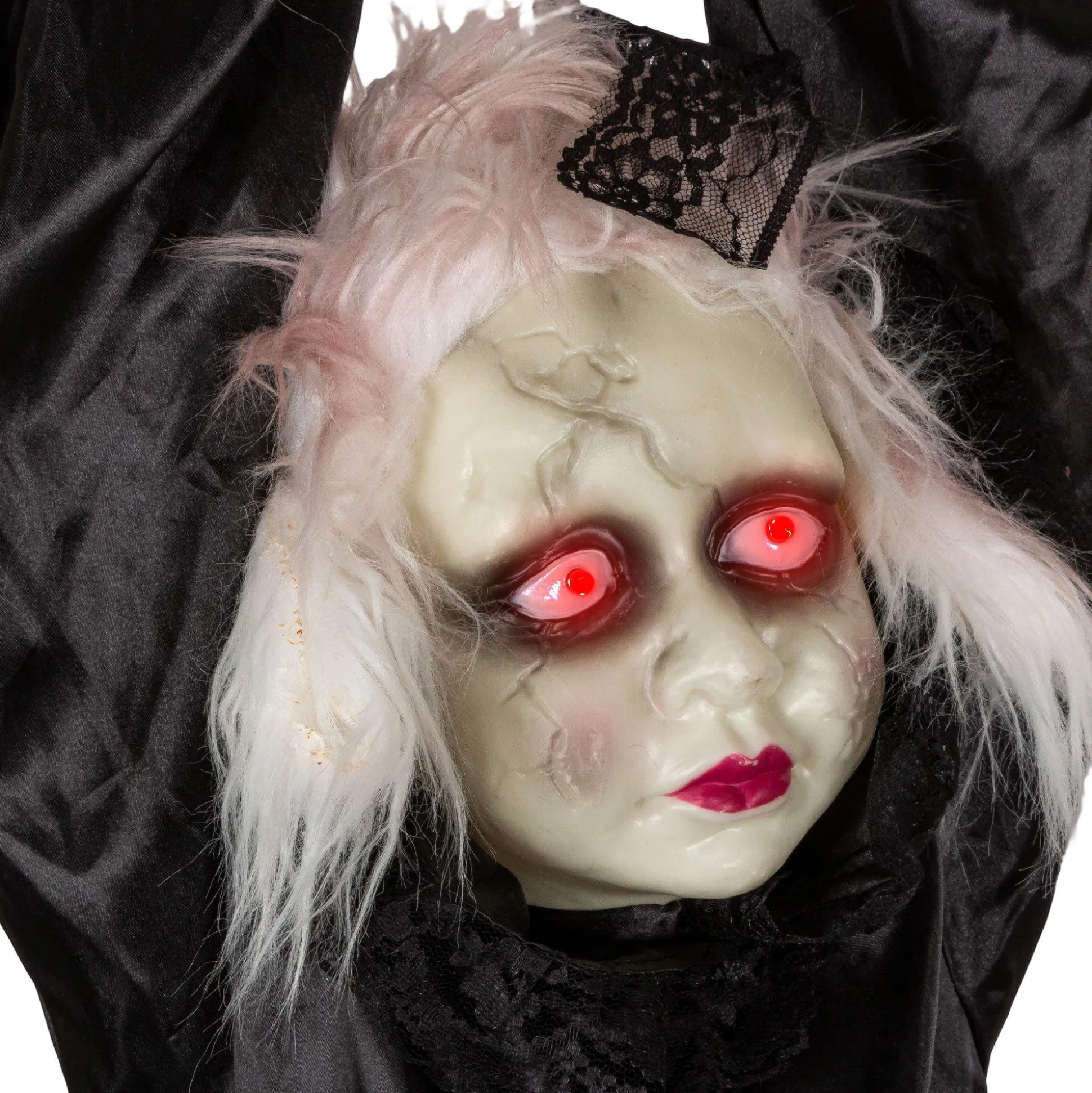 Party City Light-Up Animated Creepy Doll Plastic & Fabric Hanging Decoration With Sounds, 53In| Door Décor & Signs