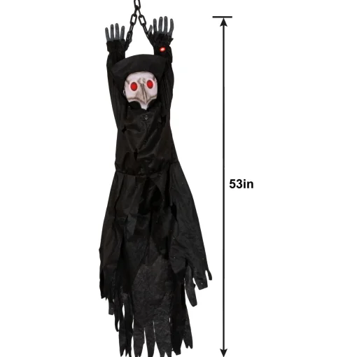 Party City Light-Up Animated Plague Doctor Plastic & Fabric Hanging Decoration With Sounds, 53In| Animatronics