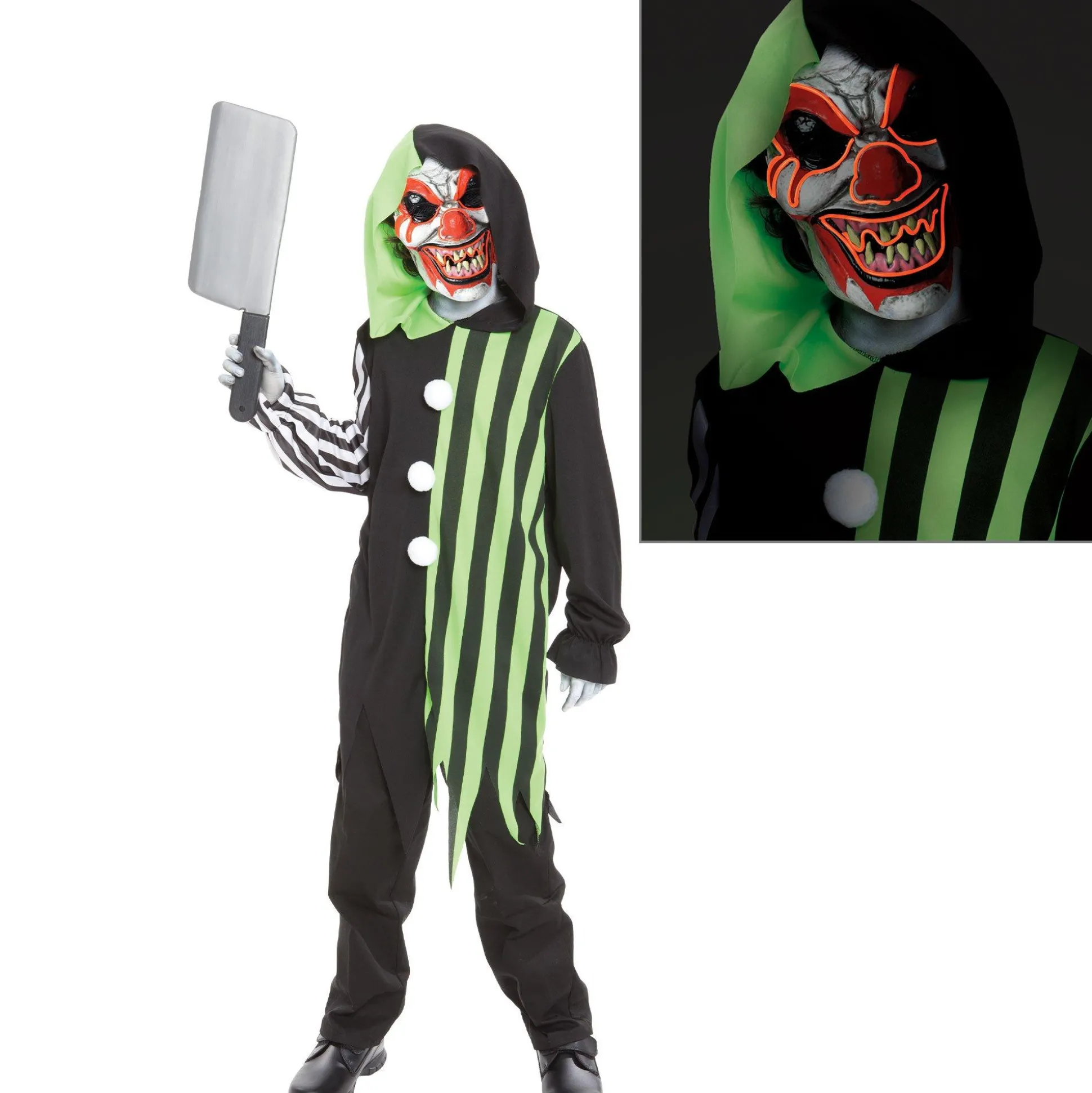 Party City Light-Up Electric Terror Clown Costume For Kids|Boy Scary