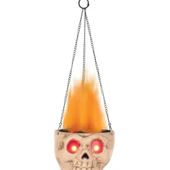 Party City Light-Up Flaming Skull Sconce, 18.25In - Halloween Decoration| Skeletons