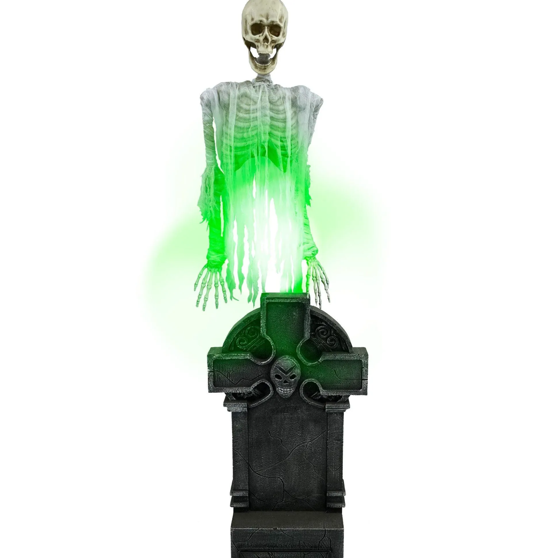 Party City Light-Up Floating Skeleton Ghost & Gravestone Fabric & Plastic Yard Decoration With Sounds, 6Ft| Tombstones & Fencing