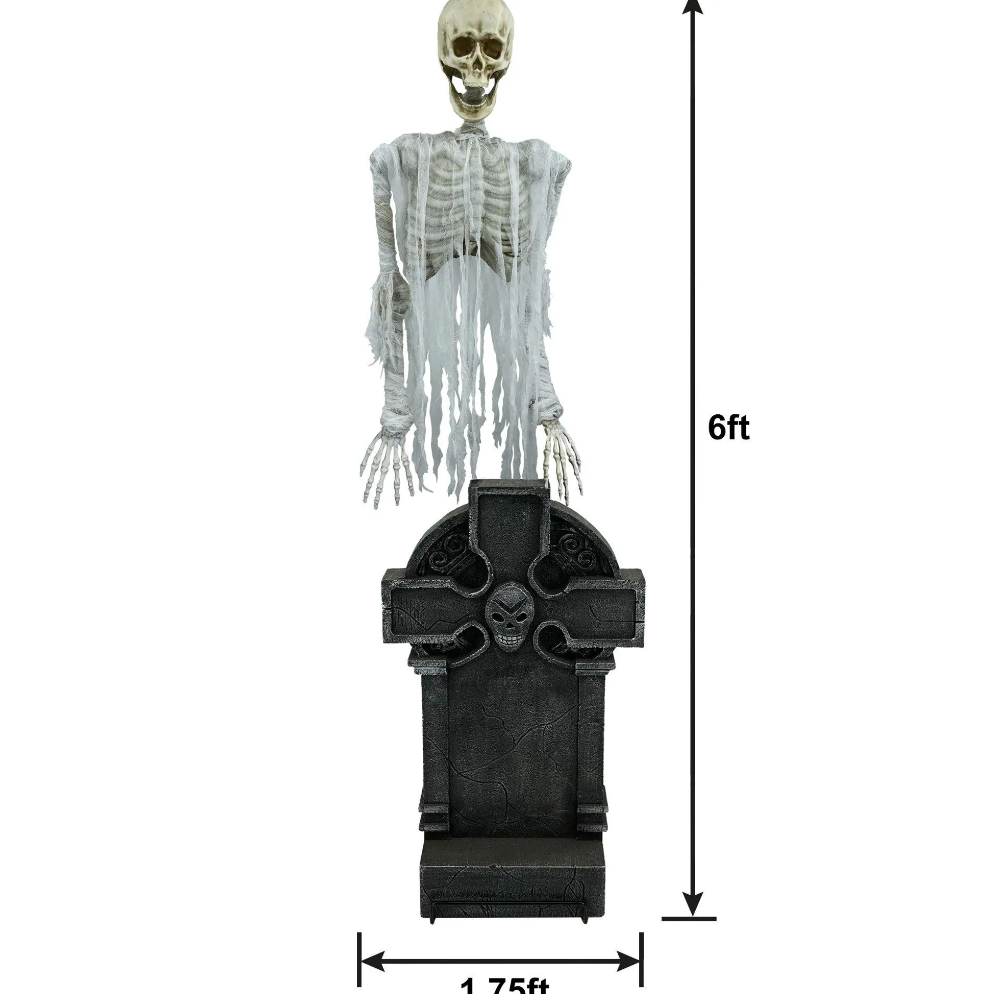 Party City Light-Up Floating Skeleton Ghost & Gravestone Fabric & Plastic Yard Decoration With Sounds, 6Ft| Tombstones & Fencing