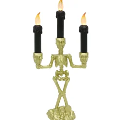 Party City Light-Up Gold Skeleton Plastic Candelabra, 6.3In X 14In| Skeletons