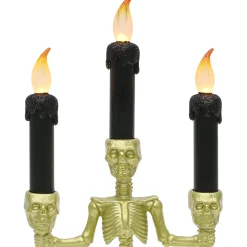 Party City Light-Up Gold Skeleton Plastic Candelabra, 6.3In X 14In| Skeletons