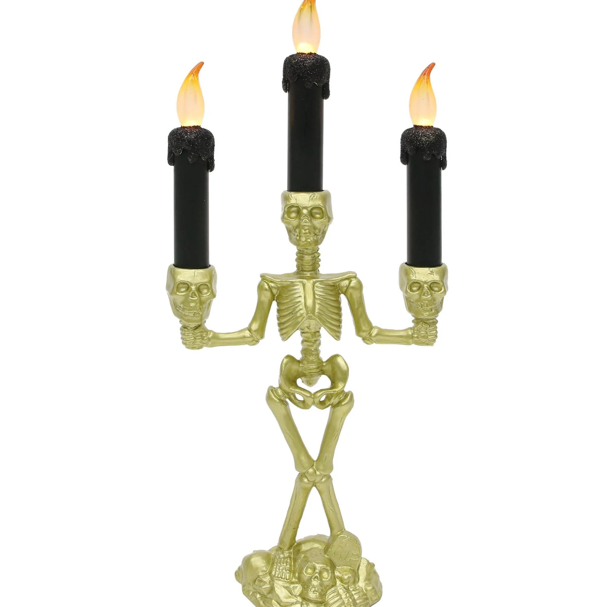 Party City Light-Up Gold Skeleton Plastic Candelabra, 6.3In X 14In| Strobe Lights & Black Lights