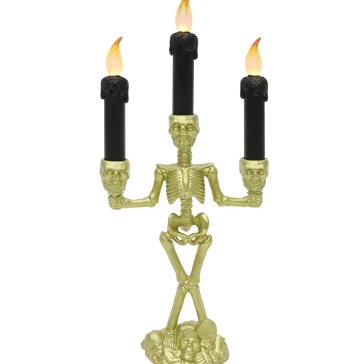 Party City Light-Up Gold Skeleton Plastic Candelabra, 6.3In X 14In| Boneyard Glam