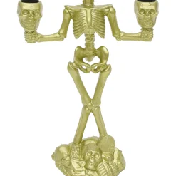Party City Light-Up Gold Skeleton Plastic Candelabra, 6.3In X 14In| Boneyard Glam