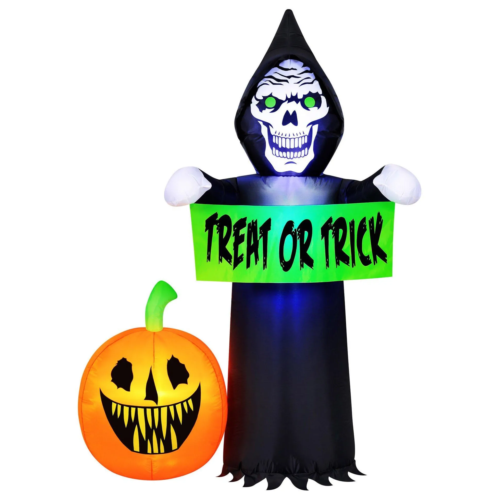 Party City Light-Up Halloween Reaper & Jack-O'-Lantern Inflatable Yard Decoration, 5.5Ft| Inflatables & Blow-Ups