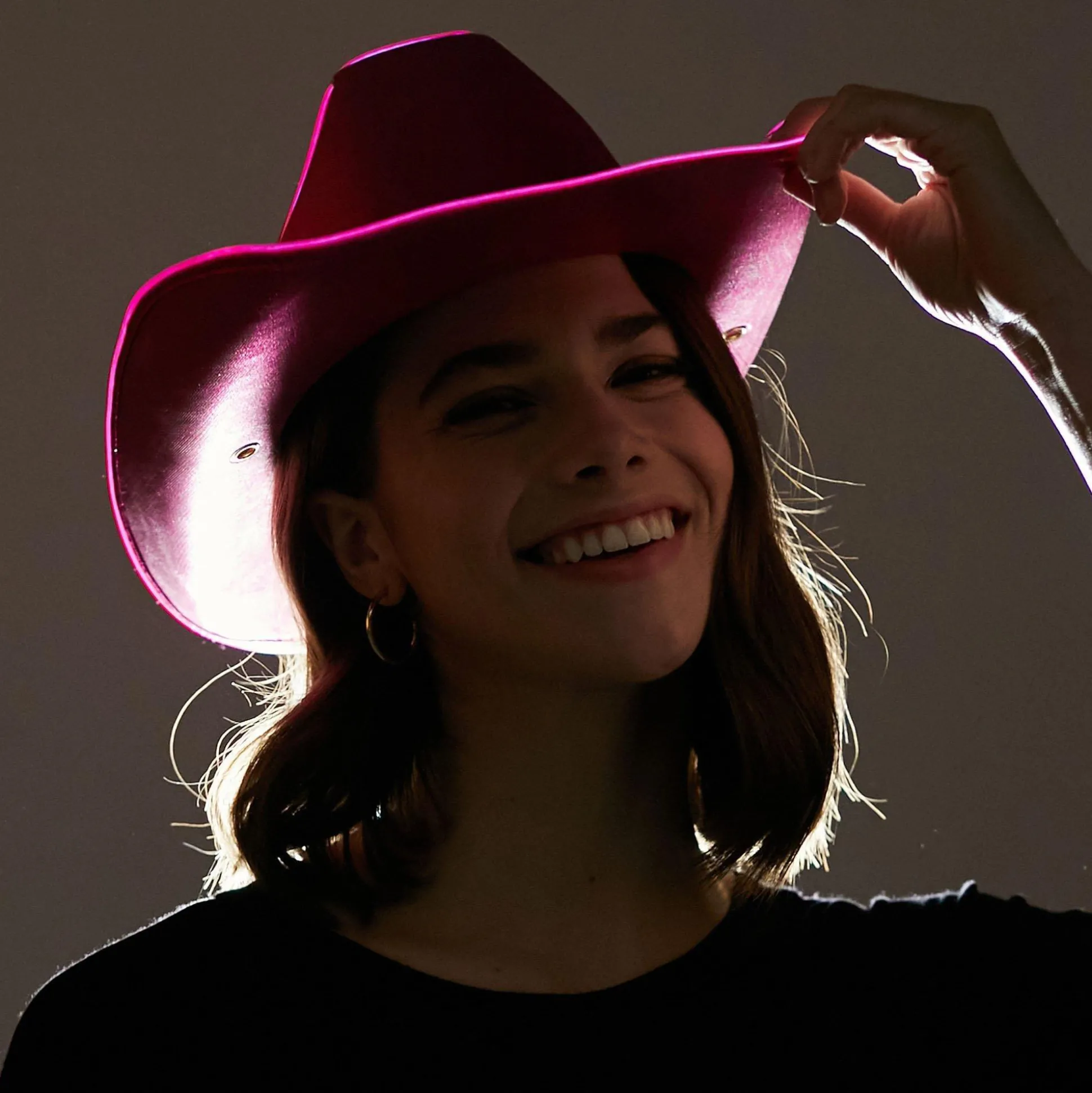 Outlet Light-Up Neon Pink Fabric Cowboy Hat Cowboy