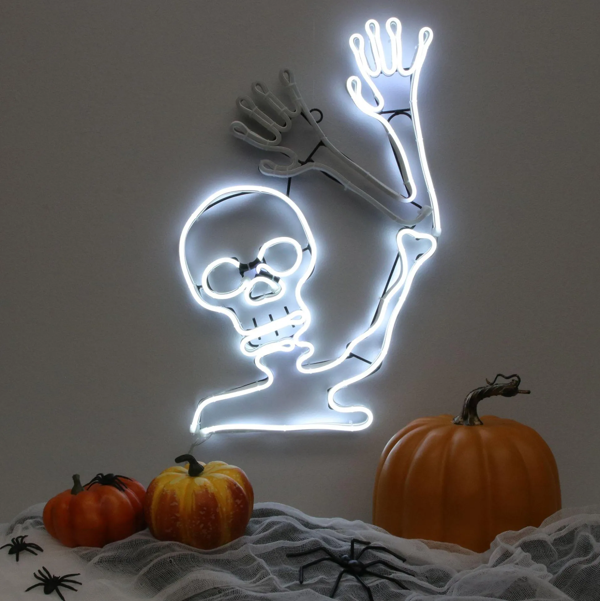 Party City Light-Up Neon Skeleton Sign, 18In - Halloween Decoration| Strobe Lights & Black Lights