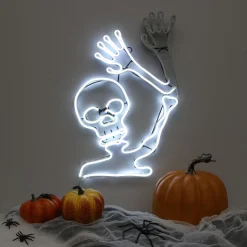 Party City Light-Up Neon Skeleton Sign, 18In - Halloween Decoration| Strobe Lights & Black Lights