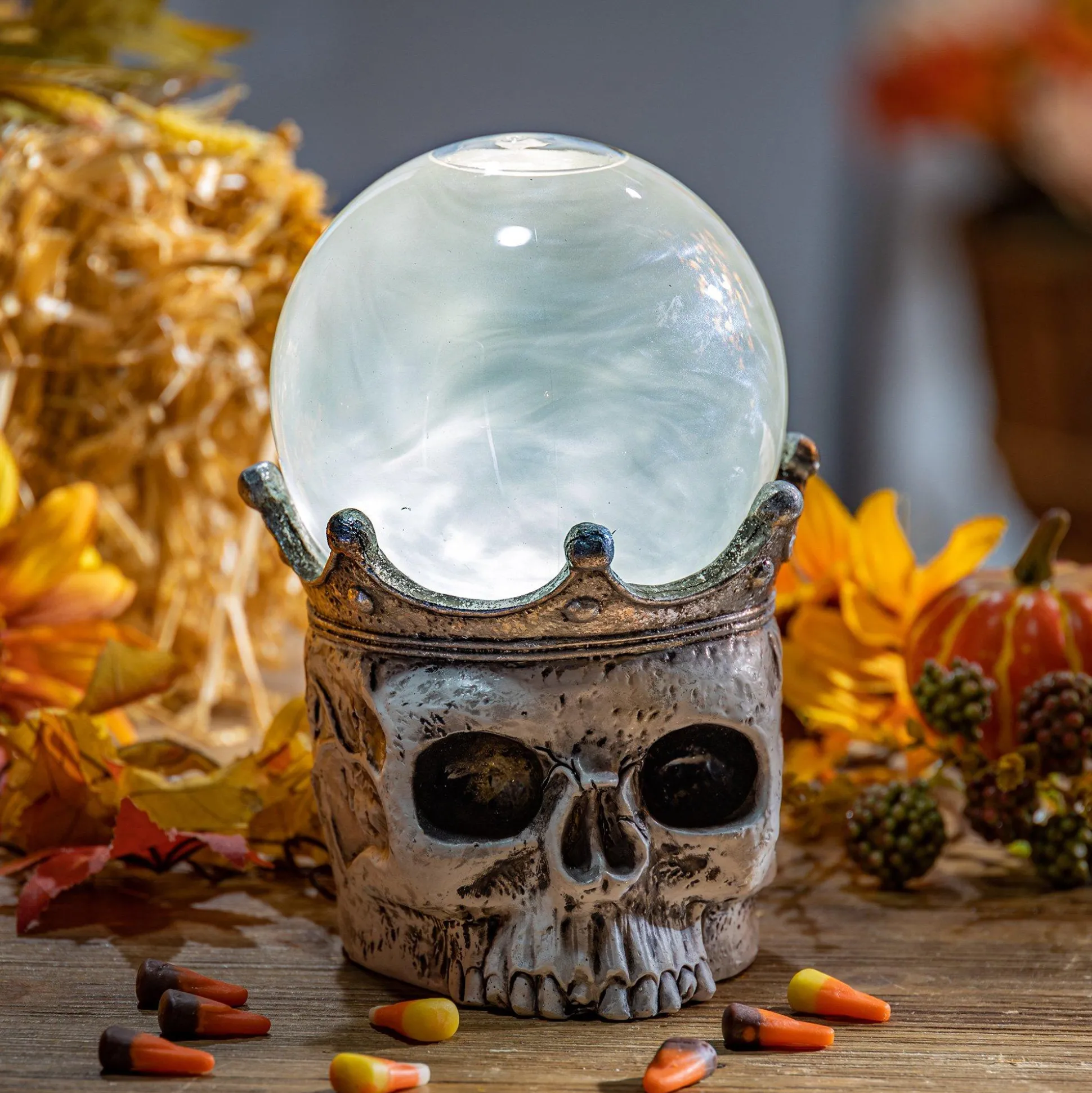 Party City Light-Up Smoky Led Plastic Skull Water Globe, 7.5In| Home Décor