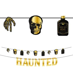 Party City Metallic Glam Boneyard Black & Gold Haunted Banners, 2Ct| Window & Wall Décor