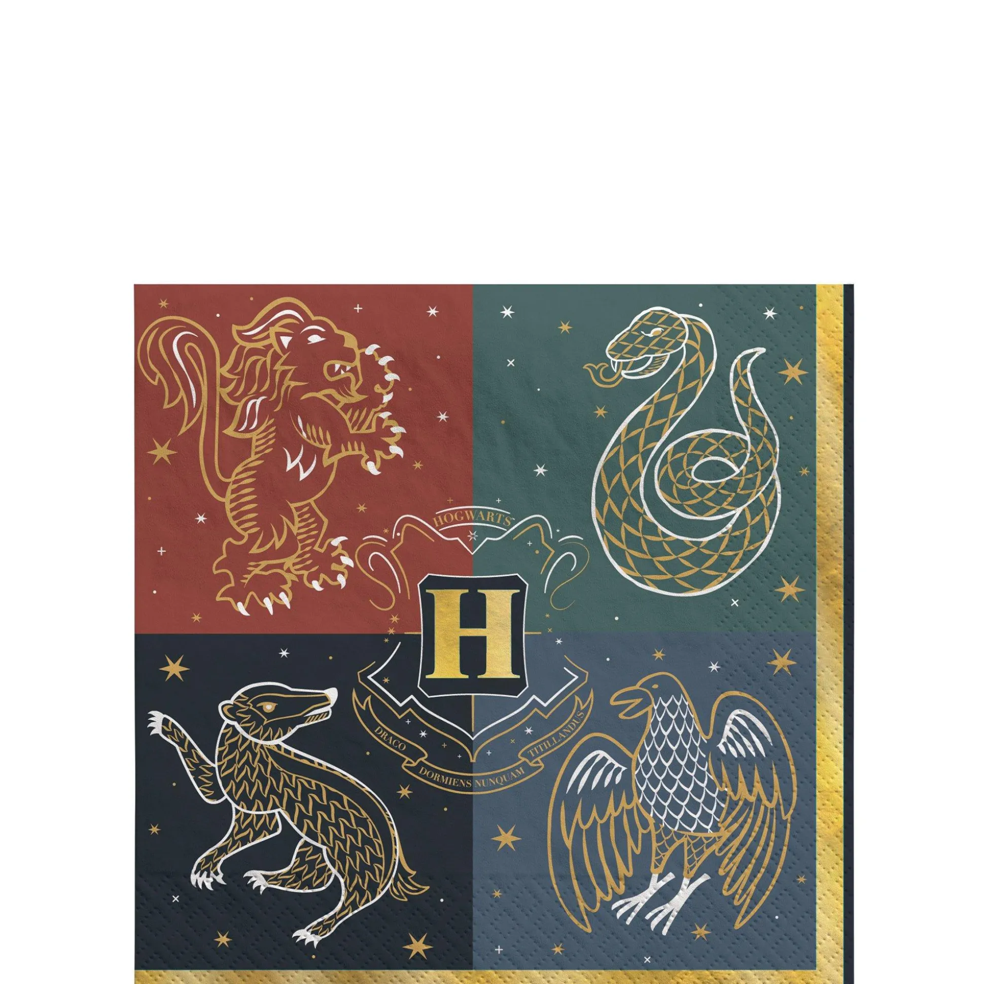 Party City Metallic Hogwarts United Paper Beverage Napkins, 5In, 16Ct - Harry Potter| Harry Potter Hogwarts