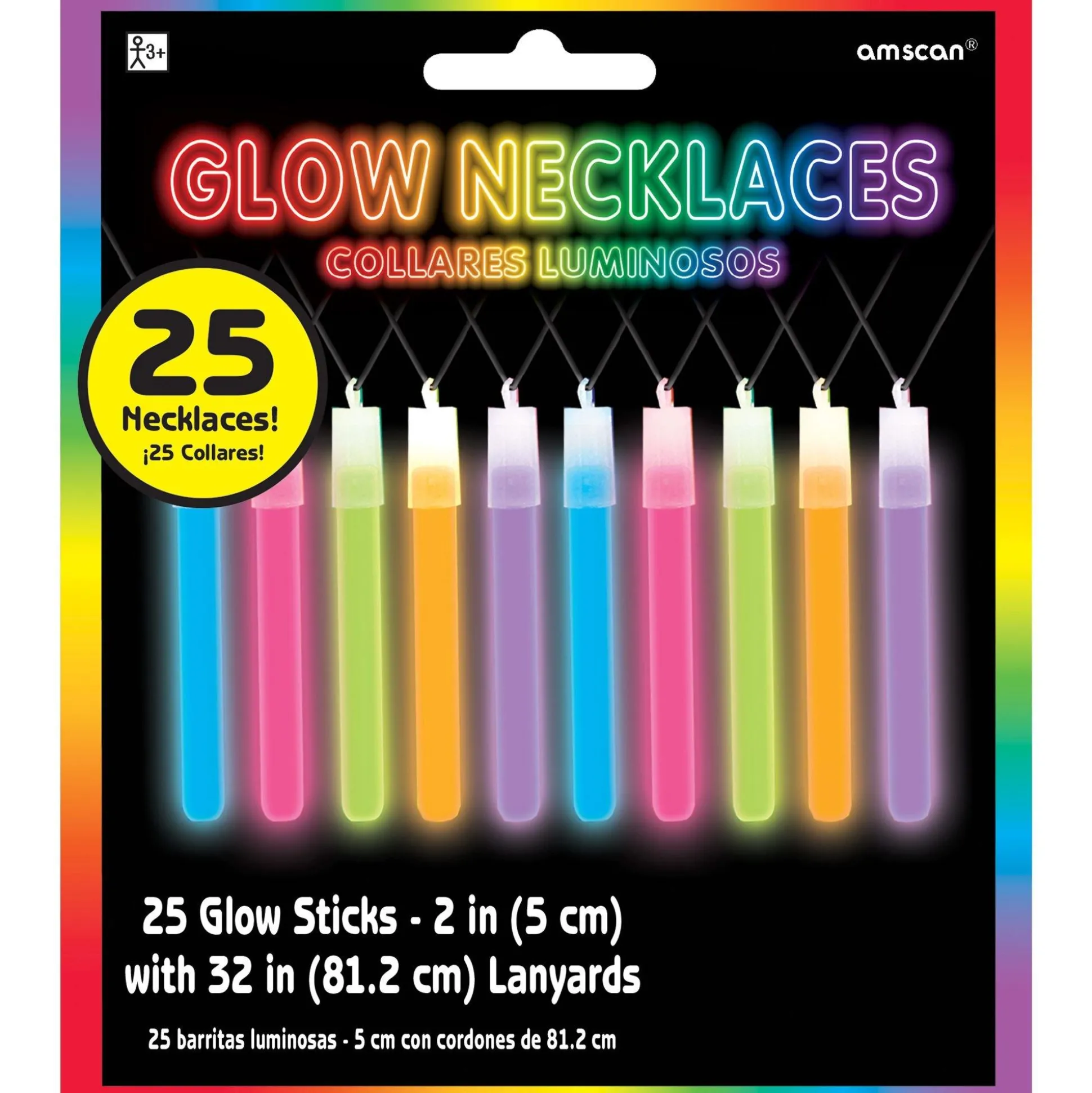 Party City Multicolor Glow Stick Necklaces 25Ct| Glow Sticks & Safety Lights